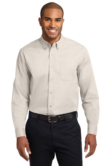 Port Authority S608/TLS608/S608ES Mens Easy Care Wrinkle Resistant Long Sleeve Button Down Shirt w/ Pocket Light Stone Front