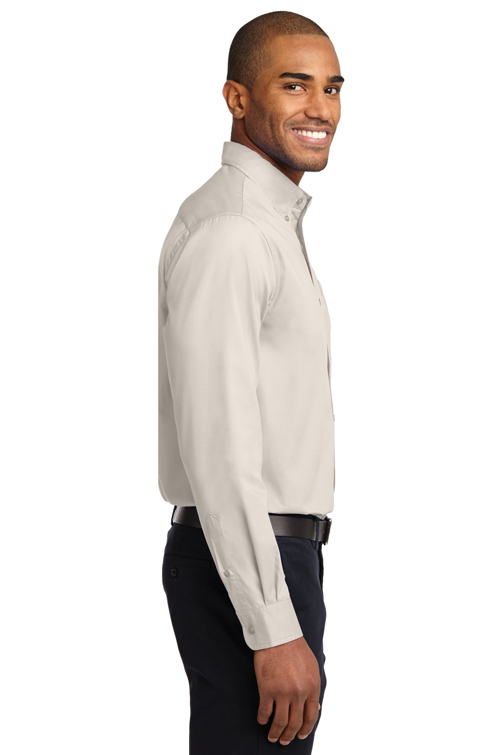 Port Authority S608/TLS608/S608ES Mens Easy Care Wrinkle Resistant Long Sleeve Button Down Shirt w/ Pocket Light Stone Side