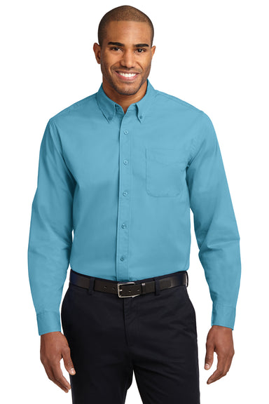 Port Authority S608/TLS608/S608ES Mens Easy Care Wrinkle Resistant Long Sleeve Button Down Shirt w/ Pocket Maui Blue Front
