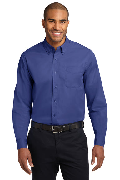 Port Authority S608/TLS608/S608ES Mens Easy Care Wrinkle Resistant Long Sleeve Button Down Shirt w/ Pocket Mediterranean Blue Front