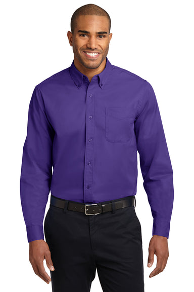 Port Authority S608/TLS608/S608ES Mens Easy Care Wrinkle Resistant Long Sleeve Button Down Shirt w/ Pocket Purple Front