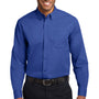 Port Authority Mens Easy Care Wrinkle Resistant Long Sleeve Button Down Shirt w/ Pocket - Royal Blue