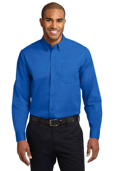 Port Authority S608/TLS608/S608ES Mens Easy Care Wrinkle Resistant Long Sleeve Button Down Shirt w/ Pocket Strong Blue Front