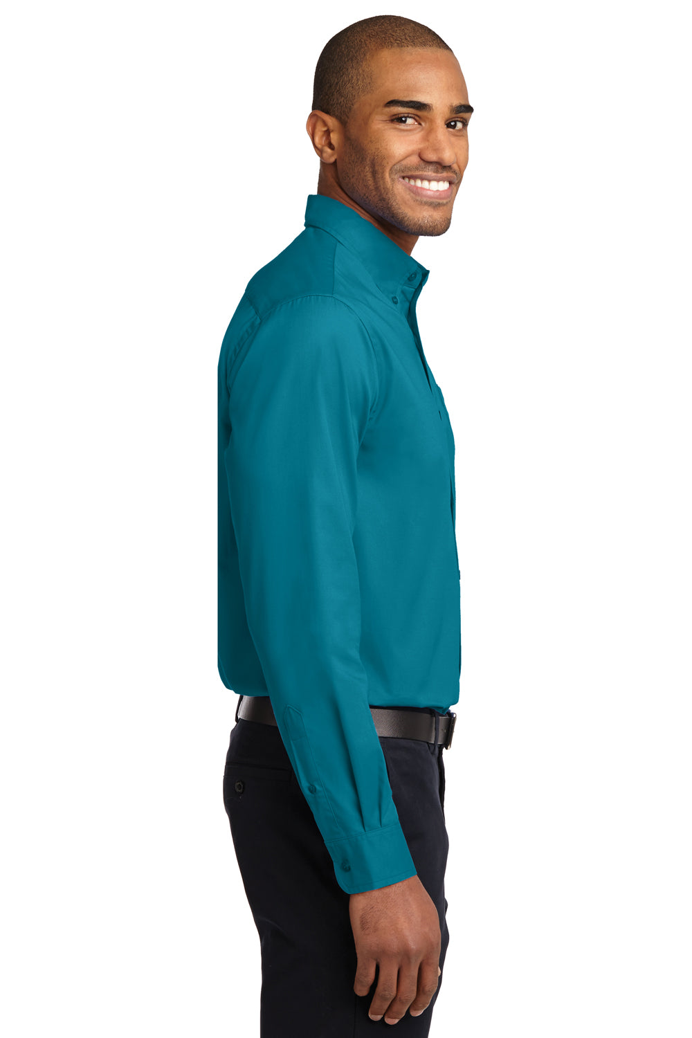 Port Authority S608/TLS608/S608ES Mens Easy Care Wrinkle Resistant Long Sleeve Button Down Shirt w/ Pocket Teal Green Side