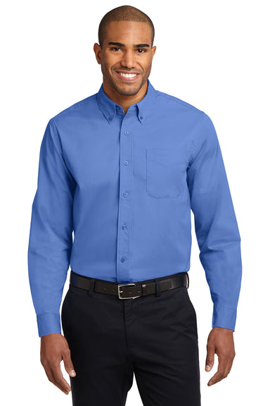 Port Authority S608/TLS608/S608ES Mens Easy Care Wrinkle Resistant Long Sleeve Button Down Shirt w/ Pocket Ultramarine Blue Front