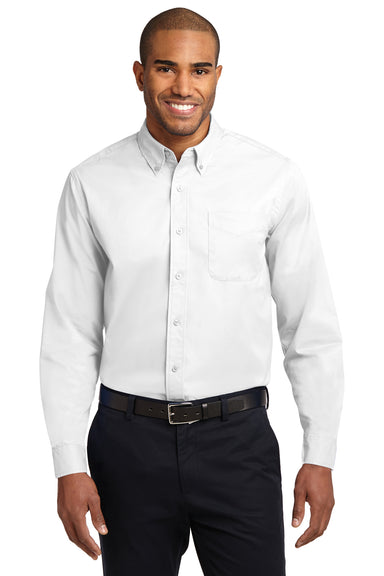 Port Authority S608/TLS608/S608ES Mens Easy Care Wrinkle Resistant Long Sleeve Button Down Shirt w/ Pocket White Front
