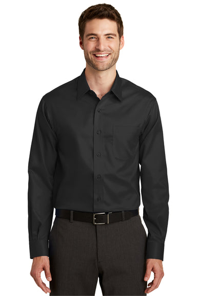 Port Authority S638 Mens Wrinkle Resistant Long Sleeve Button Down Shirt w/ Pocket Black Front