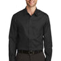 Port Authority Mens Wrinkle Resistant Long Sleeve Button Down Shirt w/ Pocket - Black - Closeout