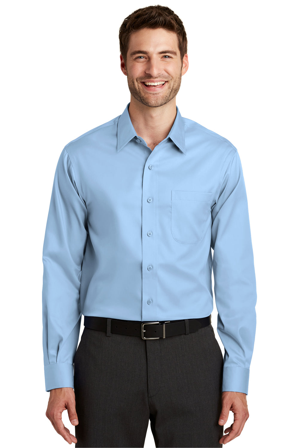 Port Authority S638 Mens Wrinkle Resistant Long Sleeve Button Down Shirt w/ Pocket Sky Blue Front