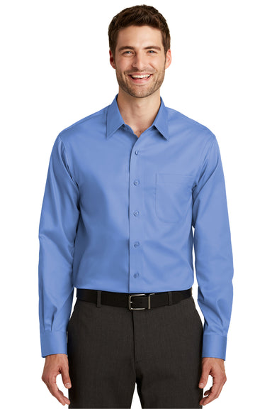 Port Authority S638 Mens Wrinkle Resistant Long Sleeve Button Down Shirt w/ Pocket Ultramarine Blue Front