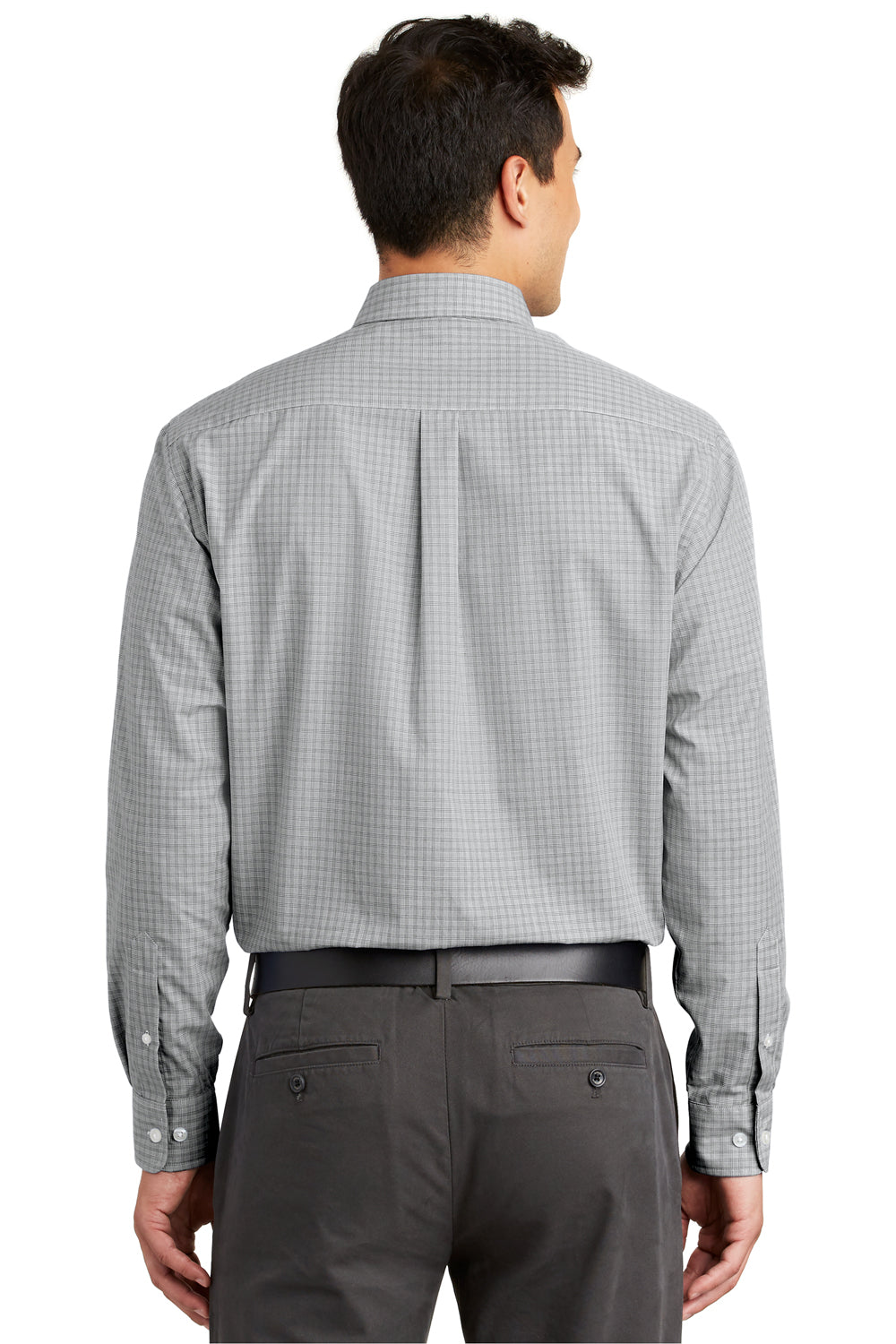 Port Authority S639 Mens Easy Care Wrinkle Resistant Long Sleeve Button Down Shirt w/ Pocket Charcoal Grey Back