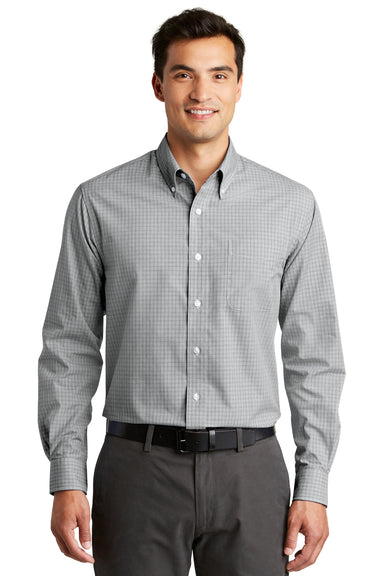 Port Authority S639 Mens Easy Care Wrinkle Resistant Long Sleeve Button Down Shirt w/ Pocket Charcoal Grey Front