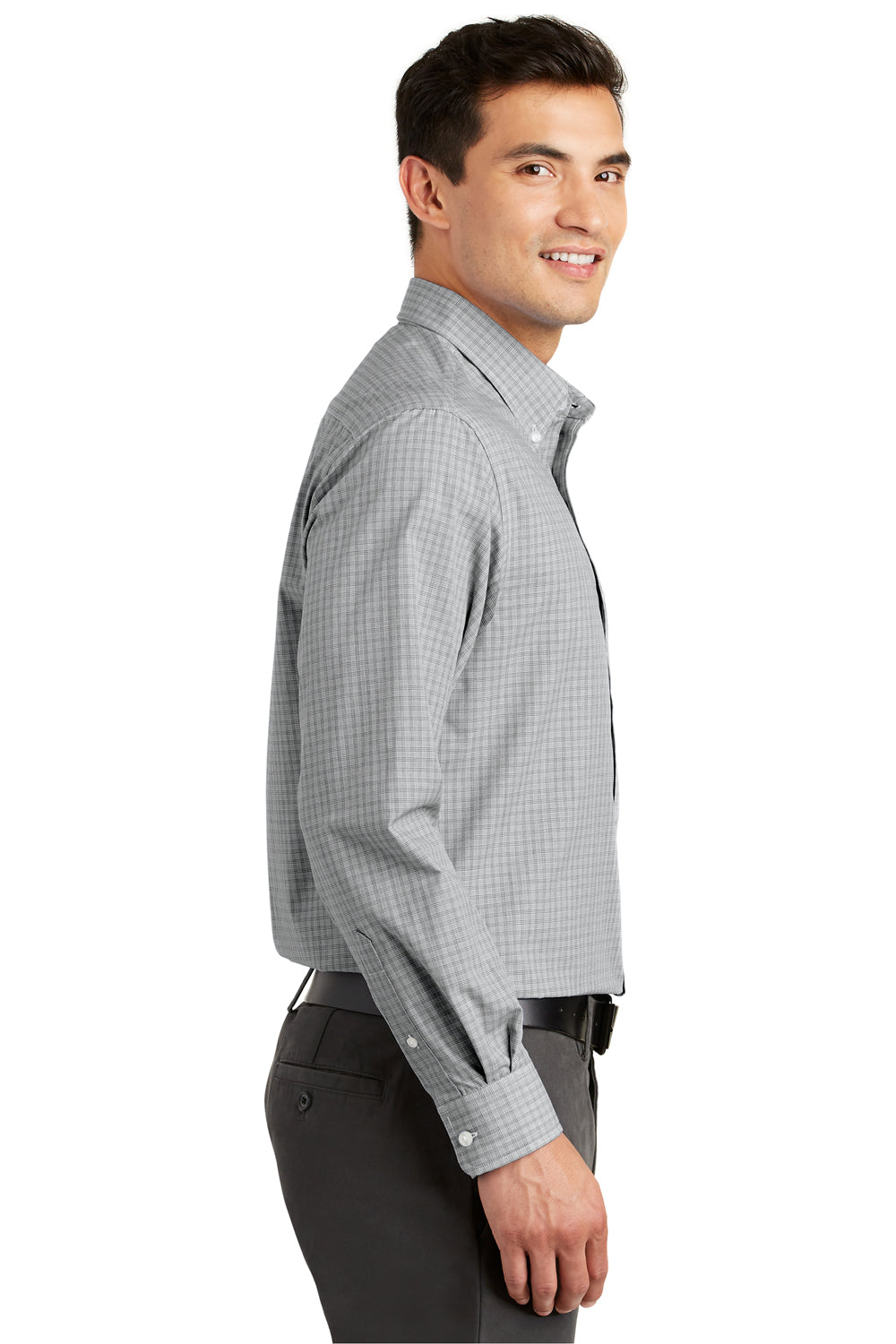 Port Authority S639 Mens Easy Care Wrinkle Resistant Long Sleeve Button Down Shirt w/ Pocket Charcoal Grey Side