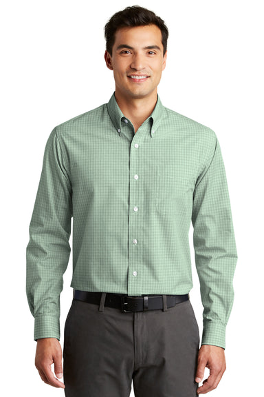 Port Authority S639 Mens Easy Care Wrinkle Resistant Long Sleeve Button Down Shirt w/ Pocket Green Front