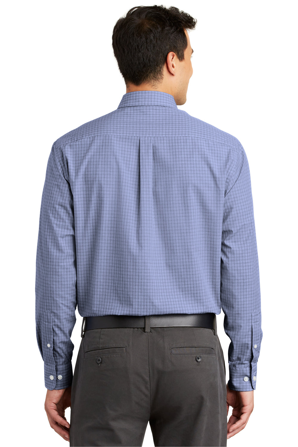 Port Authority S639 Mens Easy Care Wrinkle Resistant Long Sleeve Button Down Shirt w/ Pocket Navy Blue Back