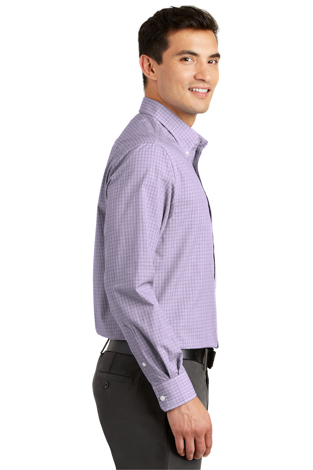 Port Authority S639 Mens Easy Care Wrinkle Resistant Long Sleeve Button Down Shirt w/ Pocket Purple Side