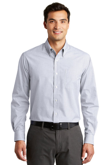 Port Authority S639 Mens Easy Care Wrinkle Resistant Long Sleeve Button Down Shirt w/ Pocket White Front