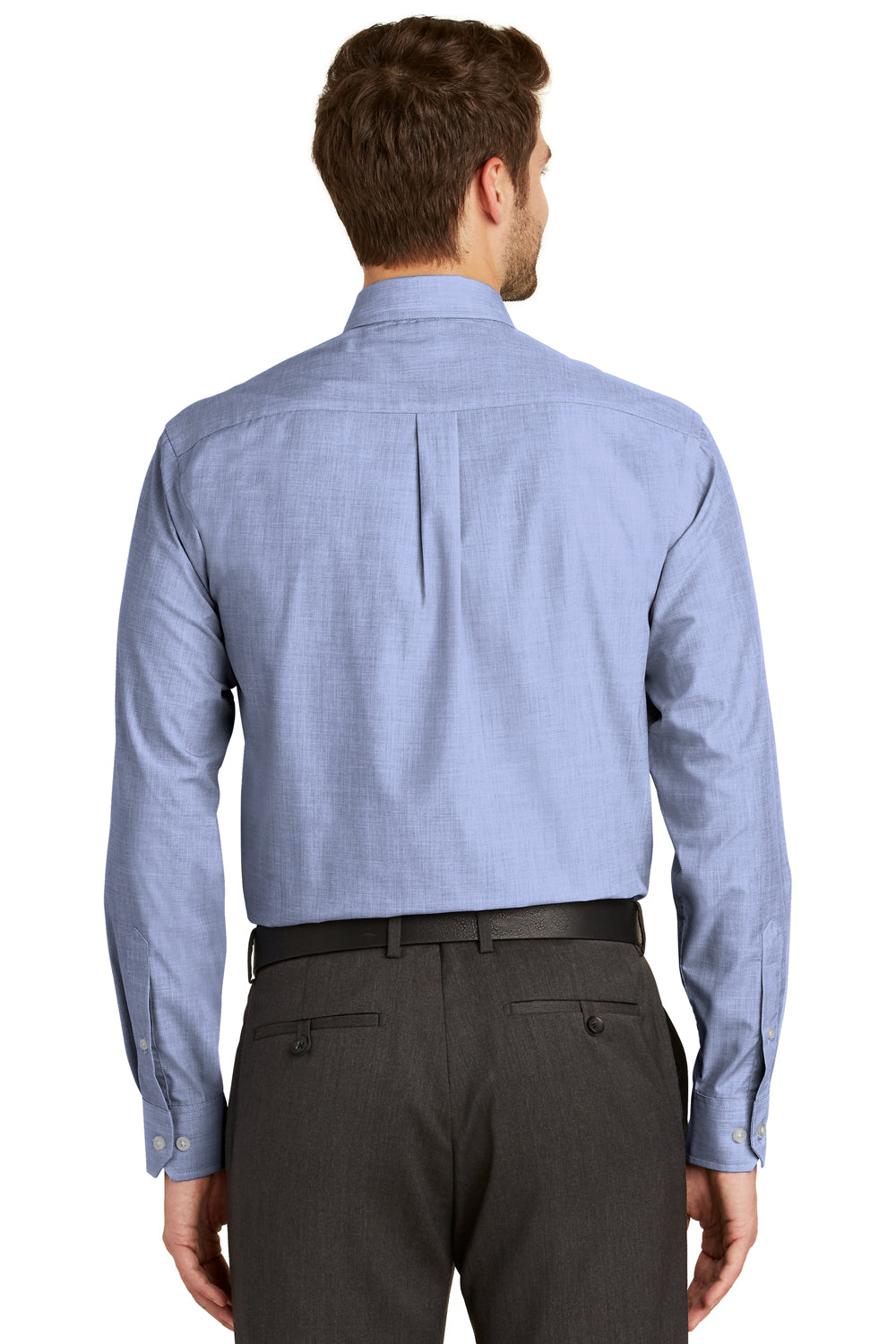 Port Authority S640 Mens Easy Care Wrinkle Resistant Long Sleeve Button Down Shirt w/ Pocket Chambray Blue Back