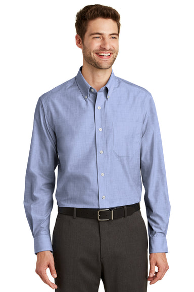 Port Authority S640 Mens Easy Care Wrinkle Resistant Long Sleeve Button Down Shirt w/ Pocket Chambray Blue Front