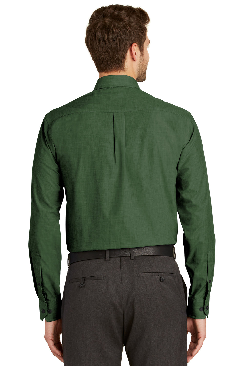 Port Authority S640 Mens Easy Care Wrinkle Resistant Long Sleeve Button Down Shirt w/ Pocket Dark Cactus Green Back