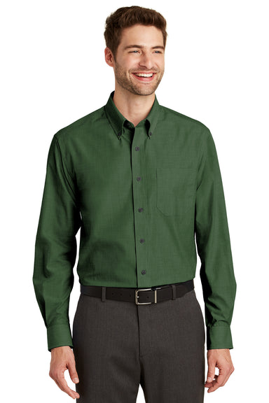 Port Authority S640 Mens Easy Care Wrinkle Resistant Long Sleeve Button Down Shirt w/ Pocket Dark Cactus Green Front