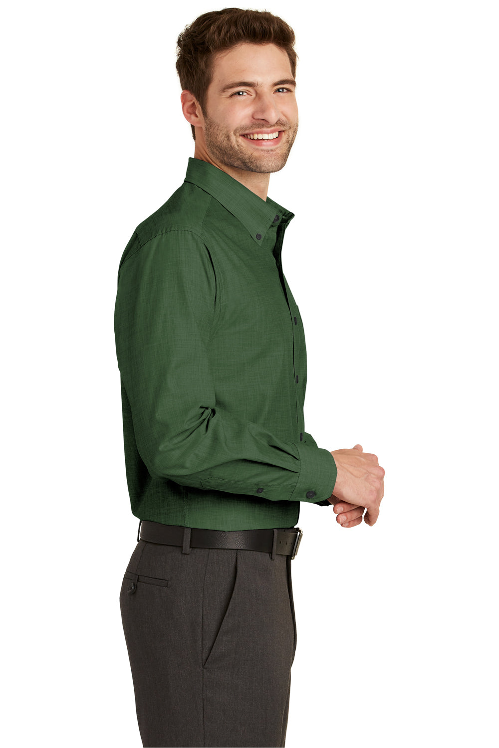 Port Authority S640 Mens Easy Care Wrinkle Resistant Long Sleeve Button Down Shirt w/ Pocket Dark Cactus Green Side