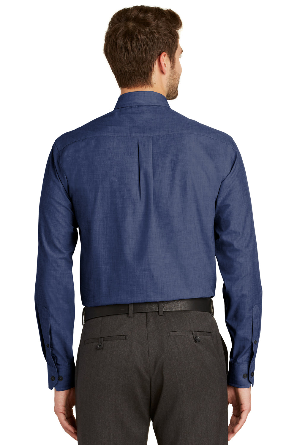 Port Authority S640 Mens Easy Care Wrinkle Resistant Long Sleeve Button Down Shirt w/ Pocket Deep Blue Back