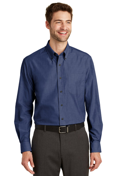 Port Authority S640 Mens Easy Care Wrinkle Resistant Long Sleeve Button Down Shirt w/ Pocket Deep Blue Front