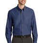Port Authority Mens Easy Care Wrinkle Resistant Long Sleeve Button Down Shirt w/ Pocket - Deep Blue