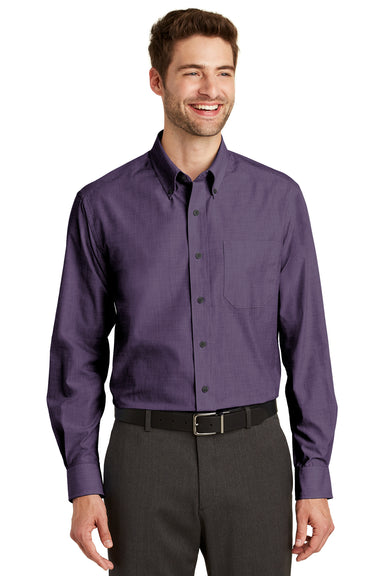 Port Authority S640 Mens Easy Care Wrinkle Resistant Long Sleeve Button Down Shirt w/ Pocket Grape Purple Front
