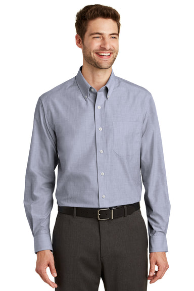 Port Authority S640 Mens Easy Care Wrinkle Resistant Long Sleeve Button Down Shirt w/ Pocket Navy Blue Frost Front