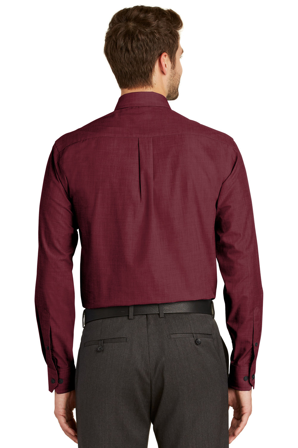 Port Authority S640 Mens Easy Care Wrinkle Resistant Long Sleeve Button Down Shirt w/ Pocket Red Oxide Back
