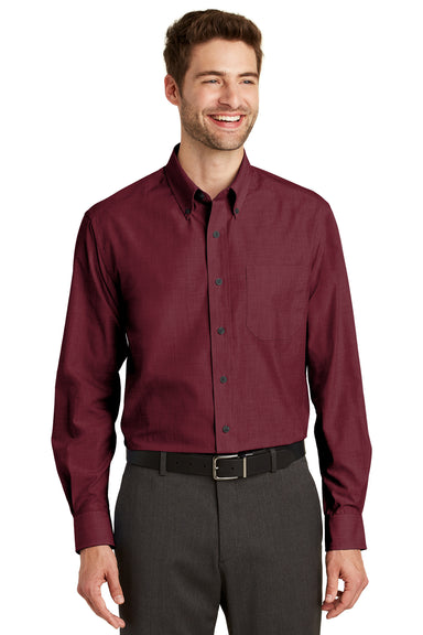 Port Authority S640 Mens Easy Care Wrinkle Resistant Long Sleeve Button Down Shirt w/ Pocket Red Oxide Front