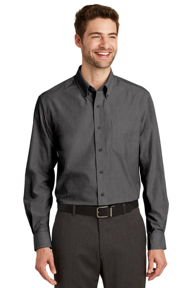 Port Authority S640 Mens Easy Care Wrinkle Resistant Long Sleeve Button Down Shirt w/ Pocket Soft Black Front