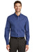 Port Authority S642 Mens Easy Care Wrinkle Resistant Long Sleeve Button Down Shirt w/ Pocket Navy Blue/White Front