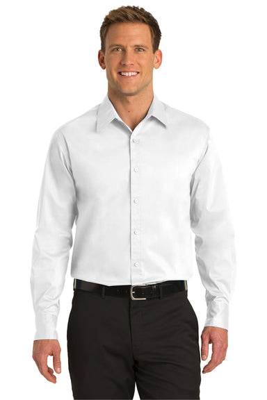 Port Authority S646 Mens Long Sleeve Button Down Shirt White Front