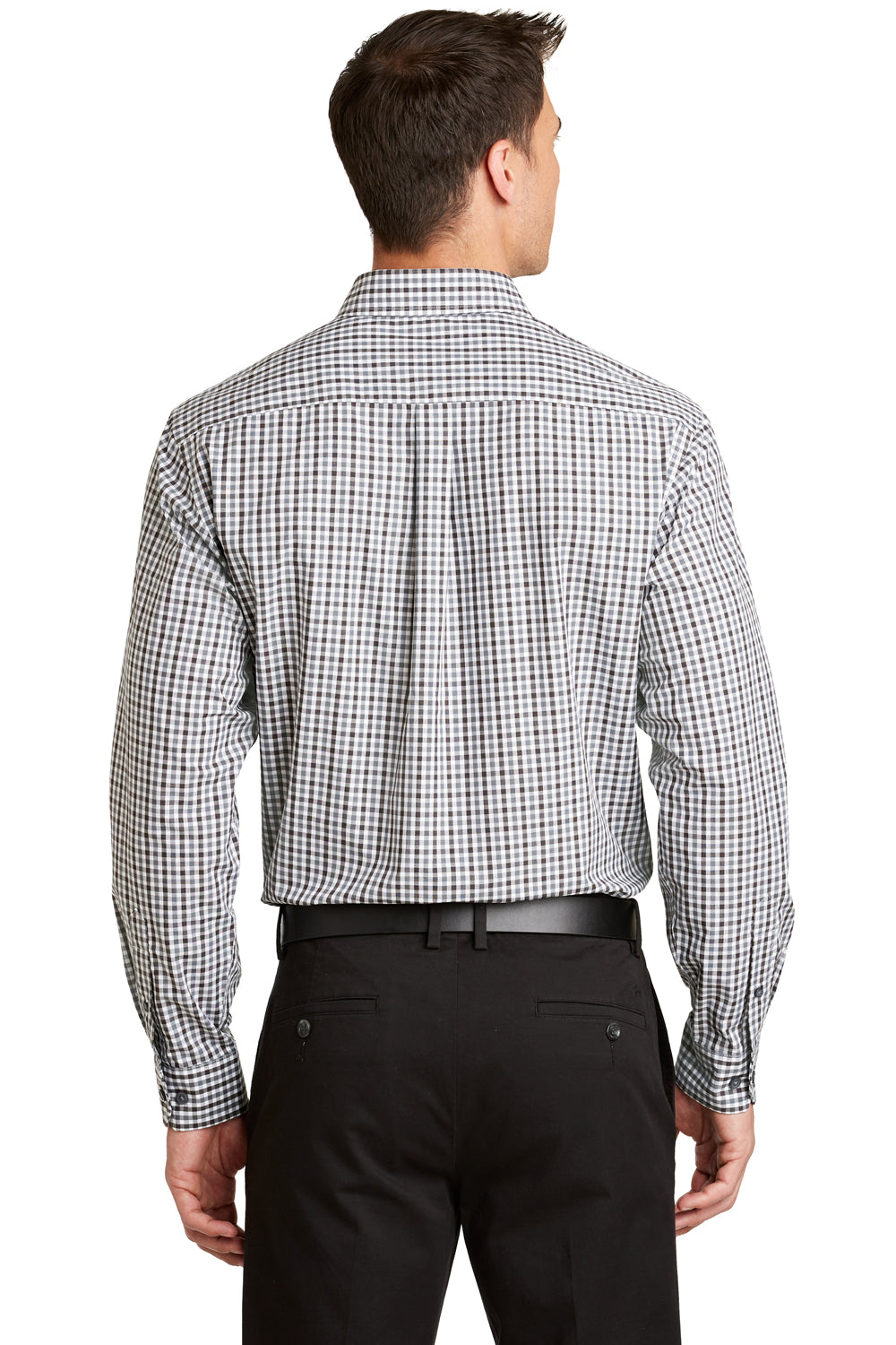 Port Authority S654 Mens Easy Care Wrinkle Resistant Long Sleeve Button Down Shirt w/ Pocket Black/Charcoal Grey Back