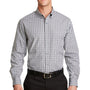 Port Authority Mens Easy Care Wrinkle Resistant Long Sleeve Button Down Shirt w/ Pocket - Black/Charcoal Grey