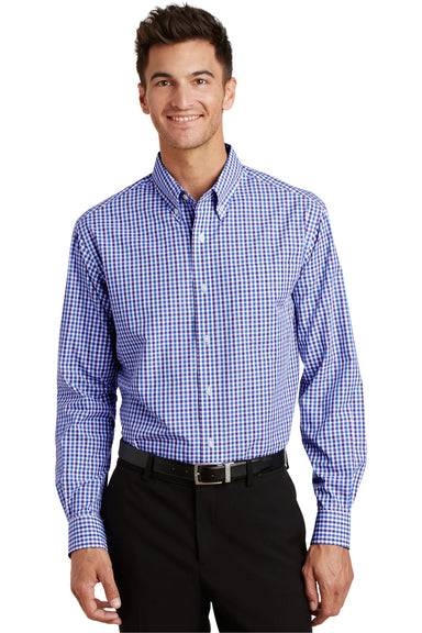 Port Authority S654 Mens Easy Care Wrinkle Resistant Long Sleeve Button Down Shirt w/ Pocket Blue/Purple Front