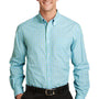 Port Authority Mens Easy Care Wrinkle Resistant Long Sleeve Button Down Shirt w/ Pocket - Green/Aqua Blue