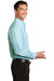 Port Authority S654 Mens Easy Care Wrinkle Resistant Long Sleeve Button Down Shirt w/ Pocket Green/Aqua Blue Side