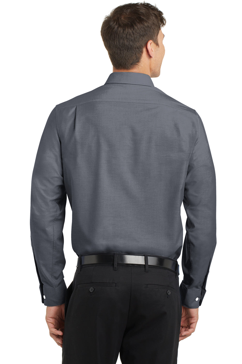 Port Authority S658 Mens SuperPro Oxford Wrinkle Resistant Long Sleeve Button Down Shirt w/ Pocket Black Back