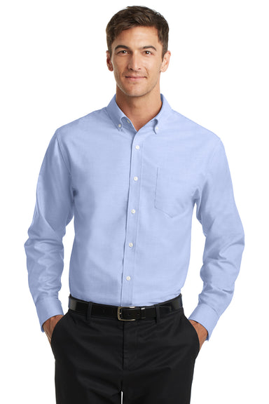 Port Authority S658 Mens SuperPro Oxford Wrinkle Resistant Long Sleeve Button Down Shirt w/ Pocket Oxford Blue Front