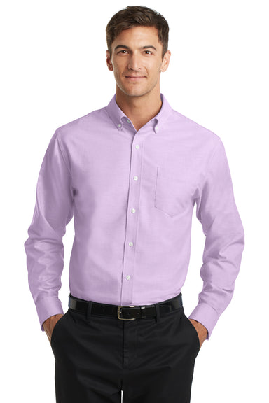 Port Authority S658 Mens SuperPro Oxford Wrinkle Resistant Long Sleeve Button Down Shirt w/ Pocket Purple Front