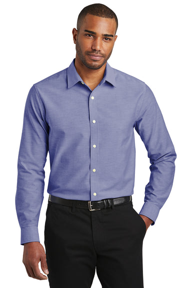 Port Authority S661 Mens SuperPro Oxford Wrinkle Resistant Long Sleeve Button Down Shirt Navy Blue Front