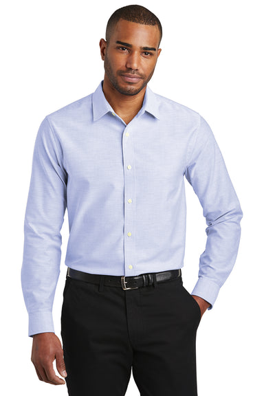 Port Authority S661 Mens SuperPro Oxford Wrinkle Resistant Long Sleeve Button Down Shirt Oxford Blue Front