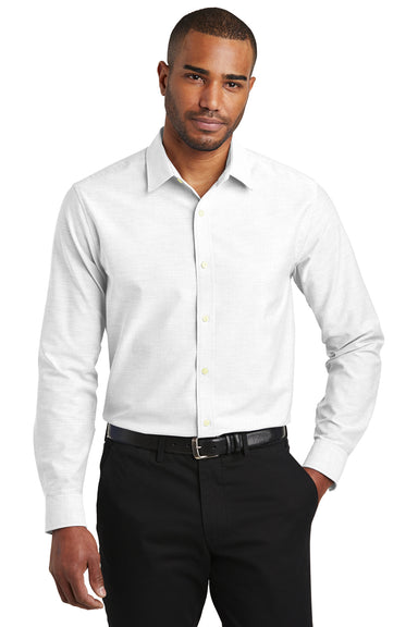 Port Authority S661 Mens SuperPro Oxford Wrinkle Resistant Long Sleeve Button Down Shirt White Front