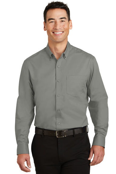Port Authority S663 Mens SuperPro Wrinkle Resistant Long Sleeve Button Down Shirt w/ Pocket Monument Grey Front