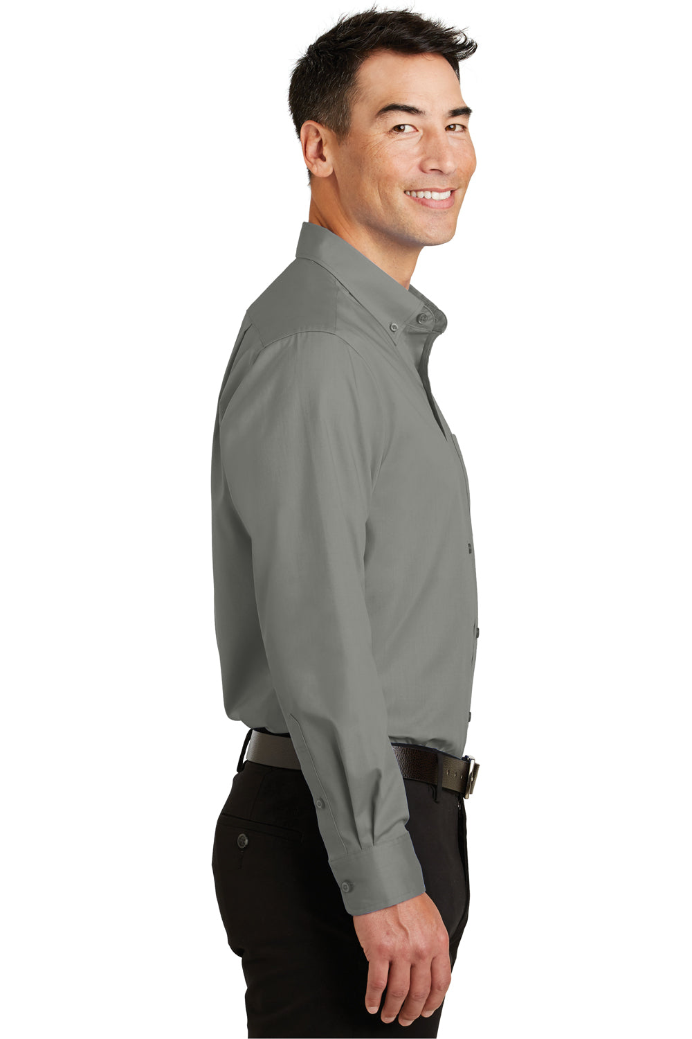 Port Authority S663 Mens SuperPro Wrinkle Resistant Long Sleeve Button Down Shirt w/ Pocket Monument Grey Side
