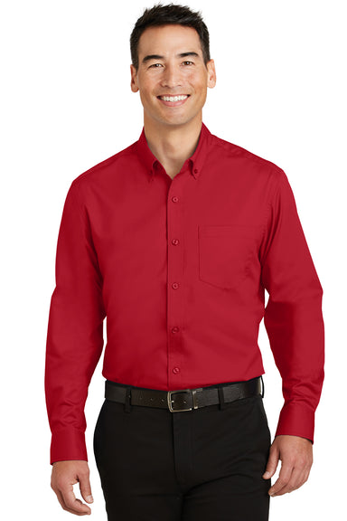 Port Authority S663 Mens SuperPro Wrinkle Resistant Long Sleeve Button Down Shirt w/ Pocket Red Front